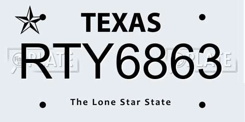RTY6863 Texas License Plate