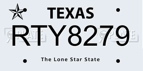 RTY8279 Texas License Plate