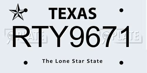 RTY9671 Texas License Plate