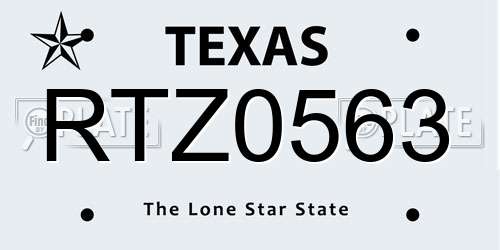 RTZ0563 Texas License Plate