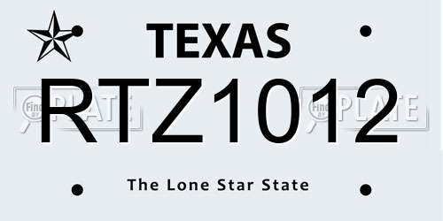 RTZ1012 Texas License Plate
