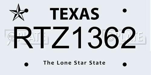 RTZ1362 Texas License Plate