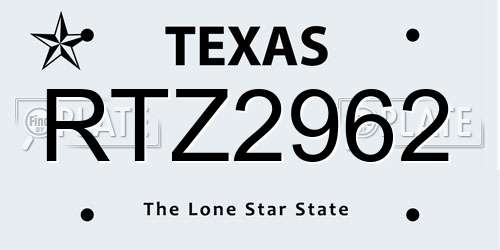 RTZ2962 Texas License Plate