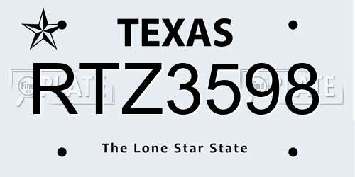 RTZ3598 Texas License Plate