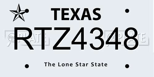 RTZ4348 Texas License Plate