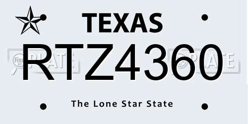 RTZ4360 Texas License Plate