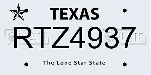 RTZ4937 Texas License Plate
