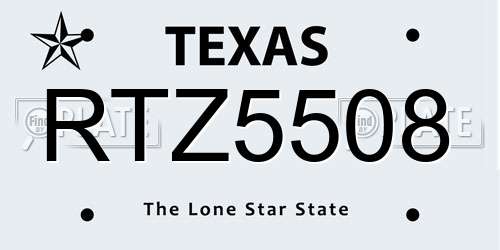 RTZ5508 Texas License Plate