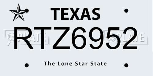 RTZ6952 Texas License Plate