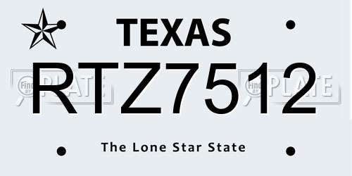 RTZ7512 Texas License Plate