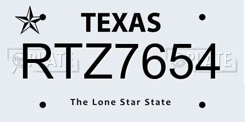 RTZ7654 Texas License Plate