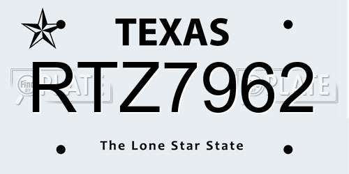 RTZ7962 Texas License Plate