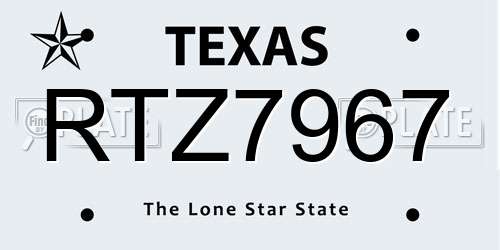 RTZ7967 Texas License Plate