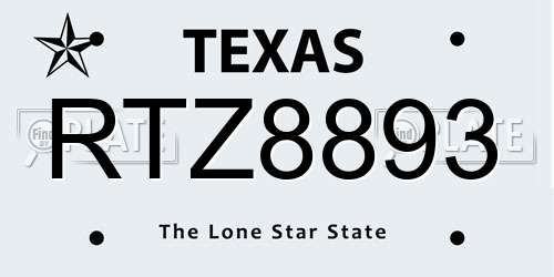 RTZ8893 Texas License Plate