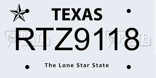 RTZ9118 Texas License Plate