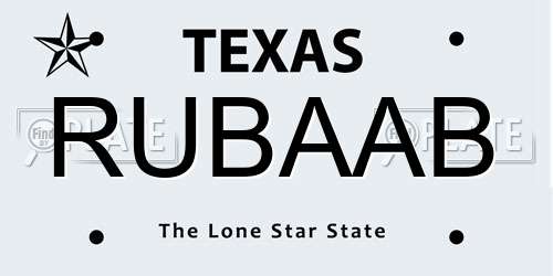 RUBAAB Texas License Plate