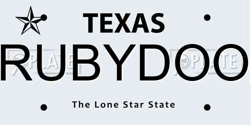 RUBYDOO Texas License Plate