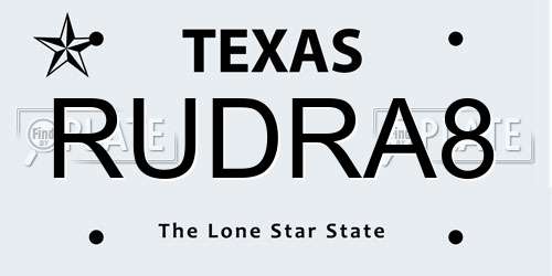 RUDRA8 Texas License Plate