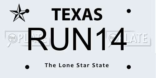 RUN14 Texas License Plate