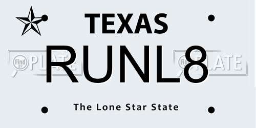 RUNL8 Texas License Plate