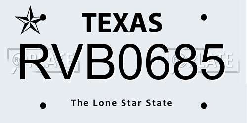 RVB0685 Texas License Plate