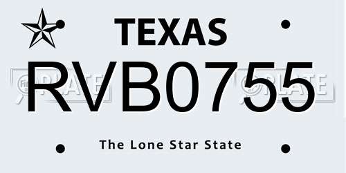 RVB0755 Texas License Plate