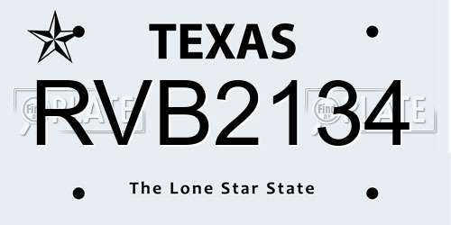 RVB2134 Texas License Plate