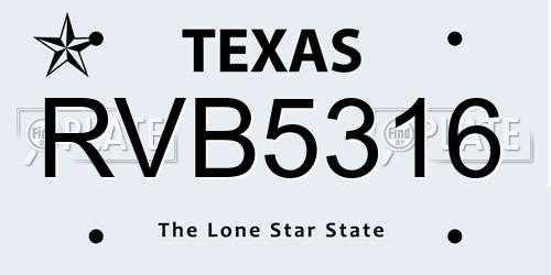 RVB5316 Texas License Plate