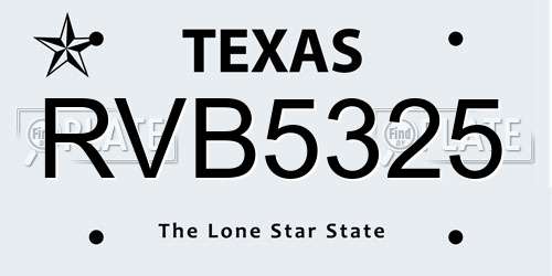RVB5325 Texas License Plate