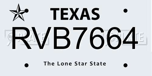 RVB7664 Texas License Plate