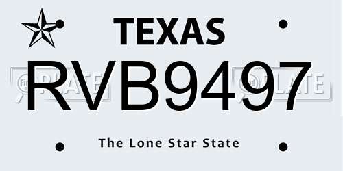RVB9497 Texas License Plate