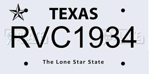RVC1934 Texas License Plate