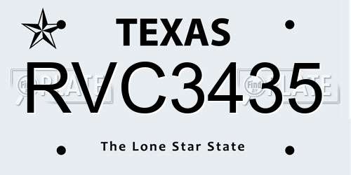 RVC3435 Texas License Plate