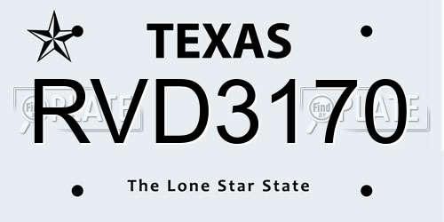 RVD3170 Texas License Plate