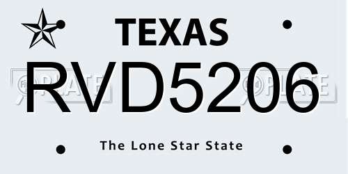 RVD5206 Texas License Plate