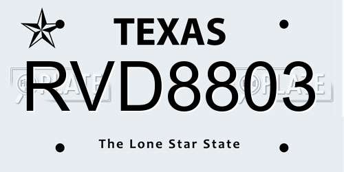 RVD8803 Texas License Plate