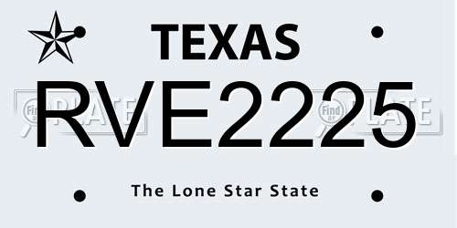 RVE2225 Texas License Plate