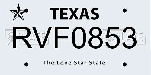 RVF0853 Texas License Plate