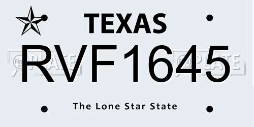 RVF1645 Texas License Plate