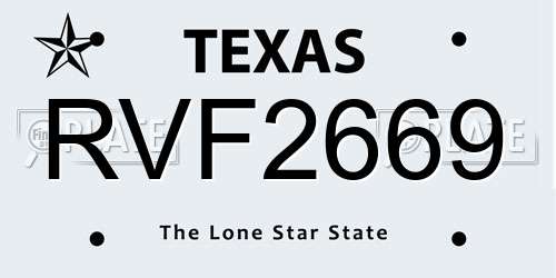RVF2669 Texas License Plate