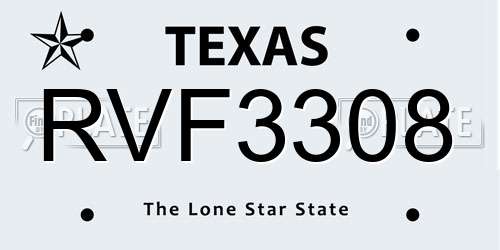 RVF3308 Texas License Plate