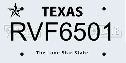 RVF6501 Texas License Plate
