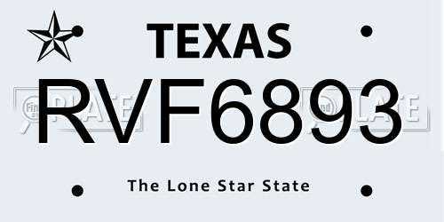RVF6893 Texas License Plate