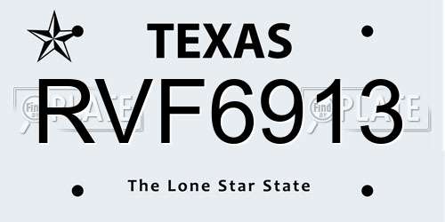 RVF6913 Texas License Plate