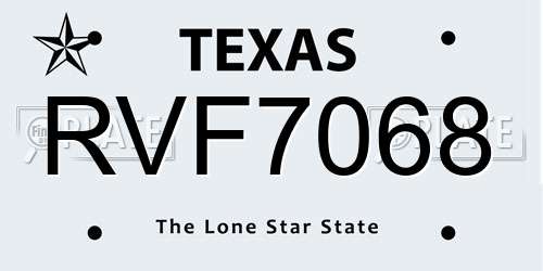 RVF7068 Texas License Plate