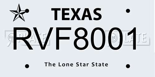 RVF8001 Texas License Plate