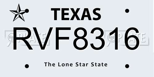 RVF8316 Texas License Plate