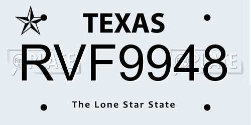 RVF9948 Texas License Plate