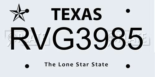 RVG3985 Texas License Plate