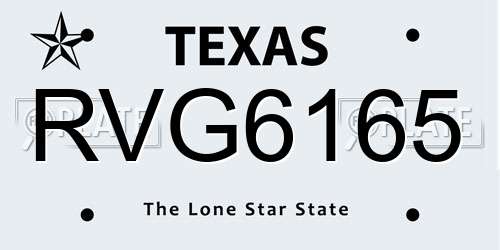 RVG6165 Texas License Plate